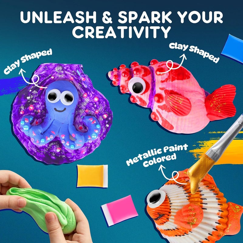 EPUMP Shell Painting Kit for Kids - Glow in The Dark Arts and Crafts Supplies Kits for Girls Boys - Kids Activities Creative Art Set Birthday Gifts DIY Paint Toys for Age 6 7 8 9 10 11 12 Years Old - Image 2